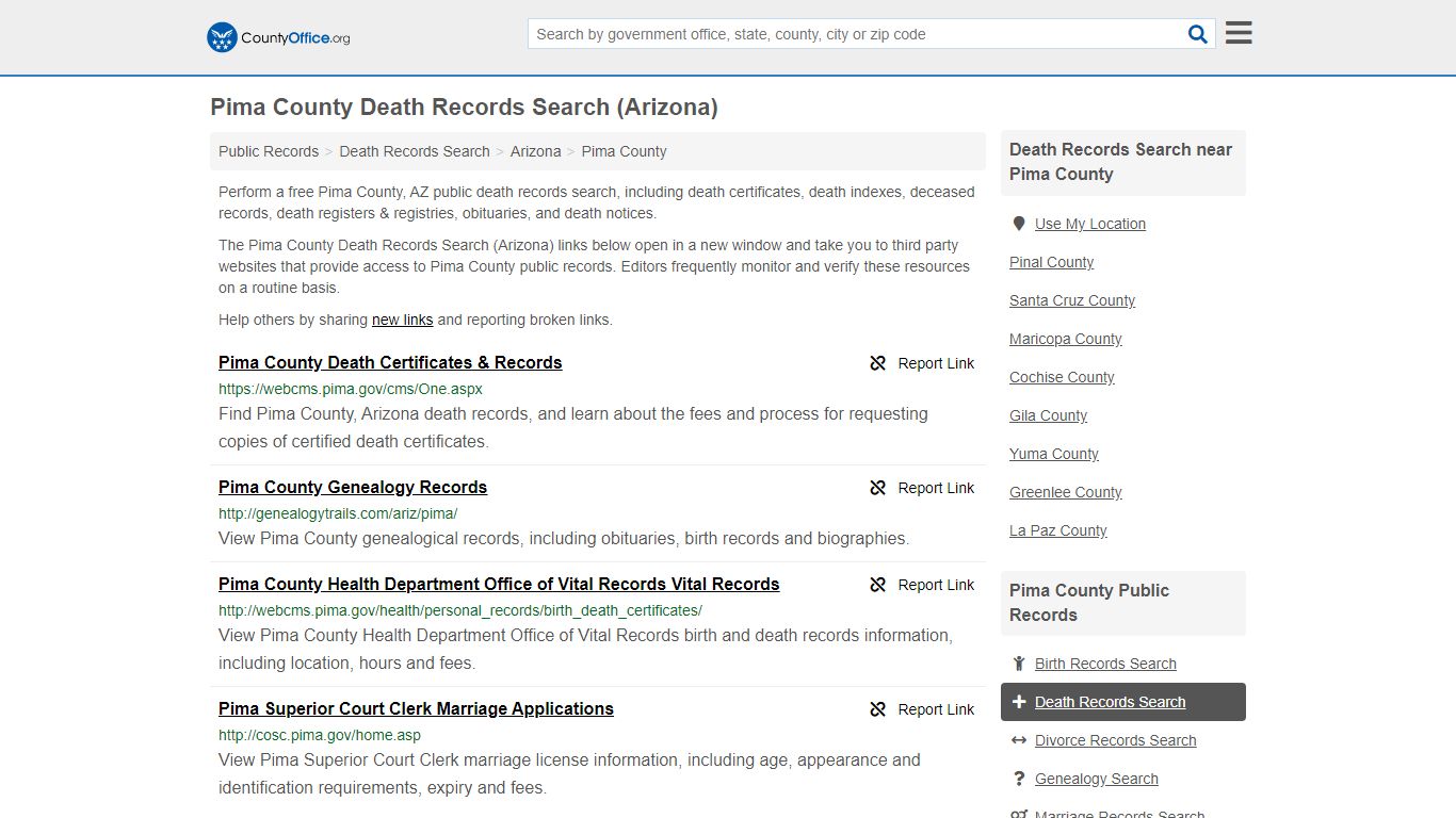 Death Records Search - Pima County, AZ (Death Certificates ...
