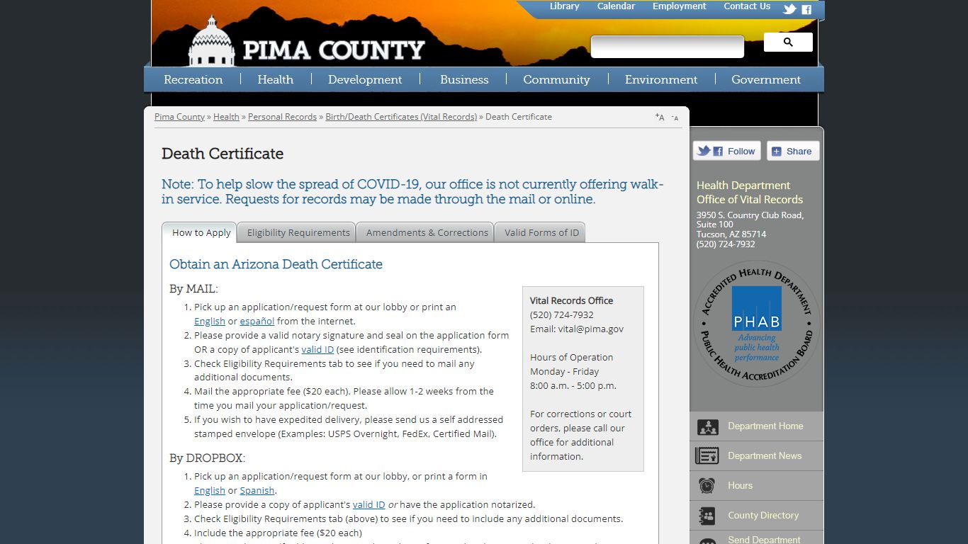 Death Certificate - Pima County